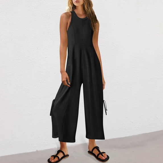 Byworldtasic Women’s Summer Casual Sleeveless Jumpsuit Backless Wide Leg One Piece Romper Jumpsuit