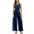 thumbnail image 1 of Byworldtasic Women's Summer Jumpsuits Sleeveless Tie Knot Wide Leg Long Pants Romper with Pockets, 1 of 9