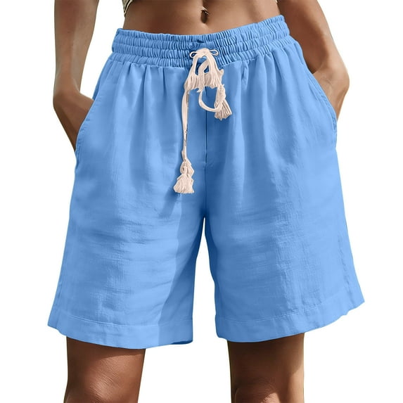 Byworldtasic No Boundarie Women's Summer Shorts Casual Bermuda Wide Leg Mid Length High Waisted Drawstring Short with Pocket