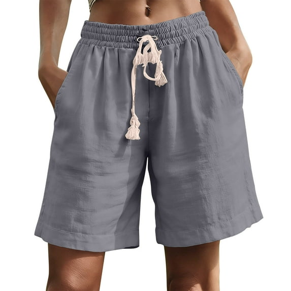 Byworldtasic No Boundarie Women's Summer Shorts Casual Bermuda Wide Leg Mid Length High Waisted Drawstring Short with Pocket