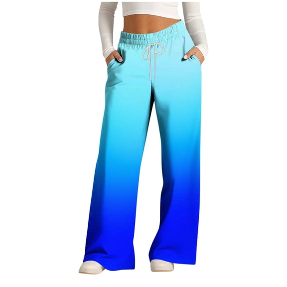 Byworldtasic No Boundaries Women's Sweatpants Flowy Wide Leg Drawstring Casual Jogger Pants High Waist Gradient Sports Pants