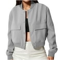 thumbnail image 1 of Byworldtasic Womens Bomber Crop Jacket Casual Long Sleeve Button Down Jackets with Pockets, 1 of 8