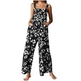 thumbnail image 1 of Byworldtasic No Boundarie Womens Jumpsuit Sleeveless Print Overalls Back Smocked High Waist Straight Leg One Piece with Pockets, 1 of 6