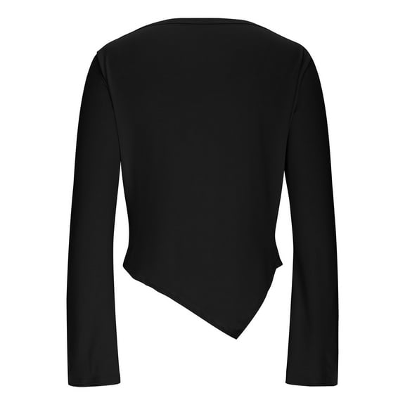 Byworldtasic No Boundaries Womens Long Sleeve Shirts Casual V Neck Y2K Asymmetrical Slim Fit Crop Tops