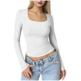 thumbnail image 1 of Byworldtasic Womens Slim Fit Square Neck Tops Basic Long Sleeve T Shirt Slim Fit Tees Y2k Going Out Crop Tops, 1 of 4