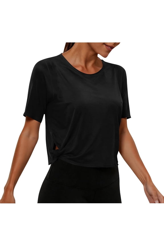 No Boundarie Workout Crop Tops Oversized Tshirts for Women Drop Shoulder Short Sleeve Tees Boxy Yoga Shirts