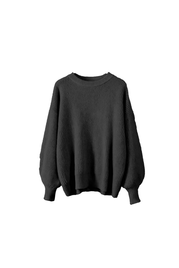 Oversized Crewneck Sweater for Women Batwing Puff Long Sleeve Top Cable Slouchy Pullover Jumper Sweaters