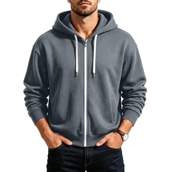 Byworldtasic Plus Size Hoodies for Men Hooded Sweatshirt Basic Zip-Up Jersey Jacket Long Sleeve Top with Pockets