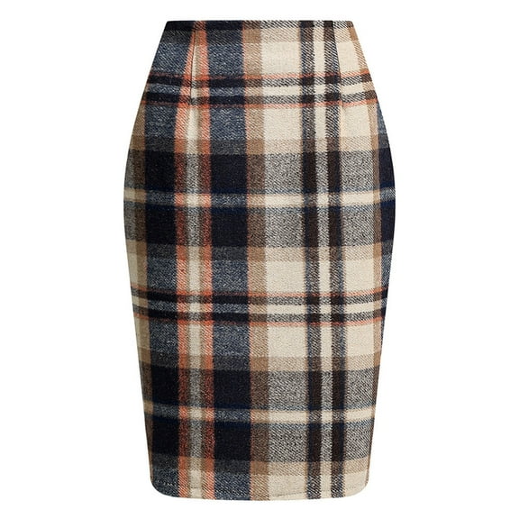 Byworldtasic Plus Size Skirts High Waist Skirts for Women Winter Knee Length Pencil Wool Skirt