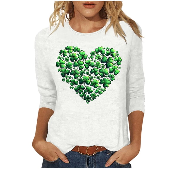 Byworldtasic Plus Size St. Patrick's Day Shirts for Women Graphic Crewneck 3/4 Sleeve Tops Cute Loose Fit Casual Blouses
