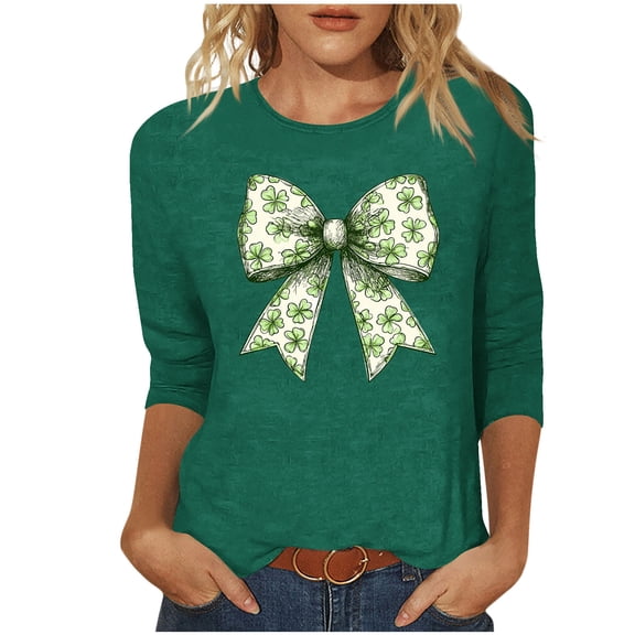 Byworldtasic Plus Size St. Patrick's Day Shirts for Women Graphic Crewneck 3/4 Sleeve Tops Cute Loose Fit Casual Blouses