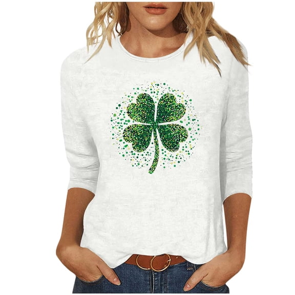 Byworldtasic Plus Size St. Patrick's Day Shirts for Women Graphic Crewneck 3/4 Sleeve Tops Cute Loose Fit Casual Blouses