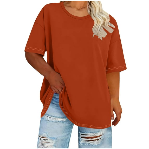 Byworldtasic Plus Size T Shirts for Women Oversized Tees Summer Half Sleeve Crew Neck Tunic Tops