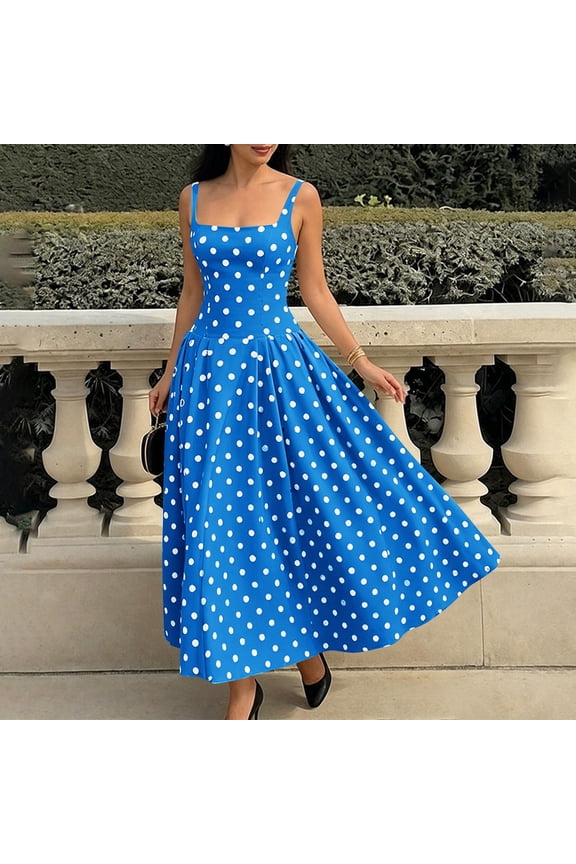 Polka Dot Dress for Women 2026 Summer Spaghetti Strap Smocked Sundress Beach Vacation Wedding Guest Midi Dresses