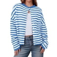 thumbnail image 1 of Byworldtasic Striped Cardigan for Women Long Sleeve Open Front Button Down Loose Knit Lightweight Fall Sweaters, 1 of 2