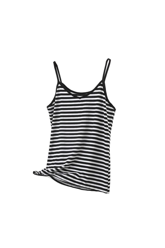 Striped Tank Tops For Women Cami Shelf Bra Spaghetti Strap Undershirts Camisole Vest