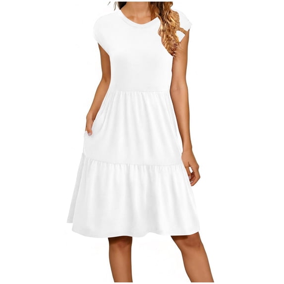 Byworldtasic Summer Dresses for Women 2026 Cap Sleeve Casual Sundresses Floral Tiered Swing Babydoll Vacation Mini Dress
