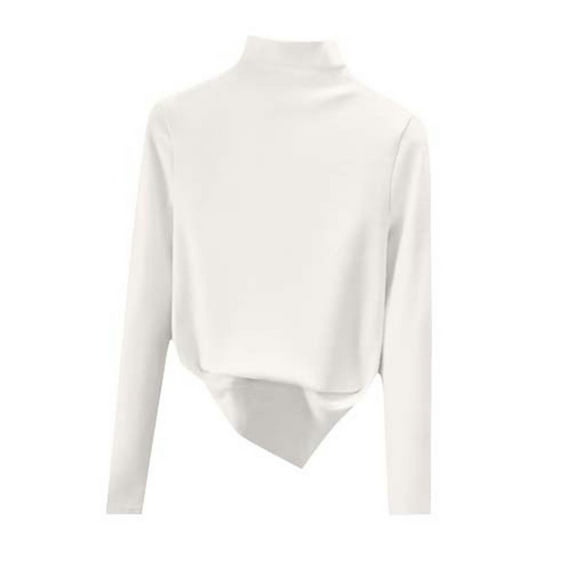 Byworldtasic Turtleneck Slim Fitted T Shirts for Women No Boundaries Basic Long Sleeve Tops Solid Color Tee Crop Trendy Y2k Top