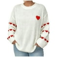thumbnail image 1 of Byworldtasic Valentine Heart Print Drop Shoulder Sweater for Women Crew Neck Long Sleeve Tops Loose Knit Sweater, 1 of 7