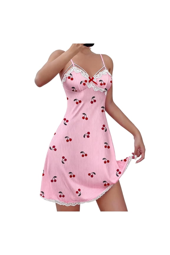 Valentine's Day Sexy Lace Strap Chemise Nightgown for Women Lingerie V Neck Full Slip Nightdress