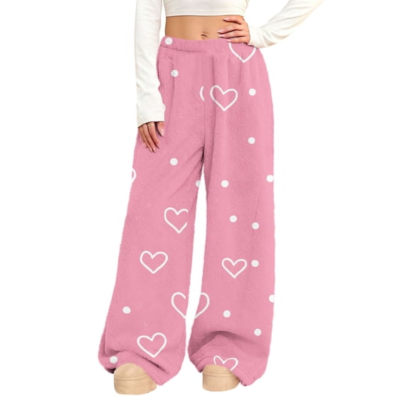 Byworldtasic Valentine's Day Women's Fleece Lounge Sleepwear Pj Bottoms Pants Fuzzy Plush Warm Pajama Pants