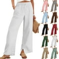 thumbnail image 1 of Byworldtasic Wide Leg Linen Pants for Women Elastic Waist Palazzo Pants Casual Breathable Loose Trousers with Pockets, 1 of 9
