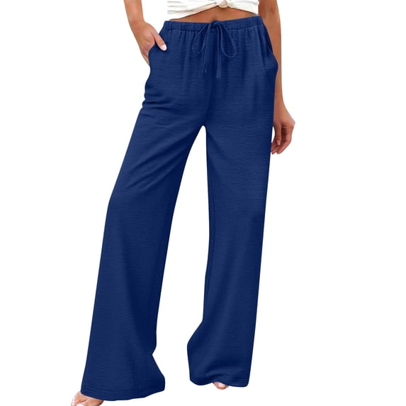 Byworldtasic Wide Leg Pants for Women Flowy Palazzo Drawstring Elastic Waist Trousers Summer Beach Vacation Pants