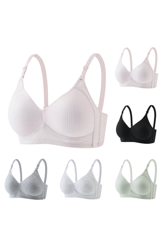 Wireless Bras for Women Full Coverage Ribbed Adjustable Bralettes Seamless Push Up Support Everyday Bra