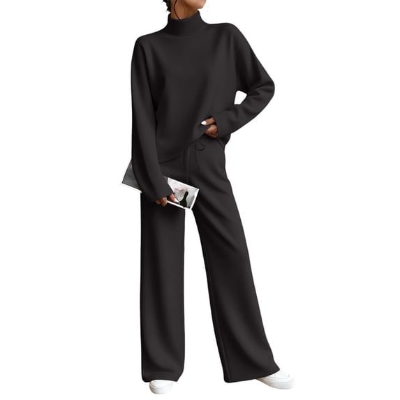 Byworldtasic Women 2 Piece Loungewear Outfits Mock Neck Long Sleeve Top Drawstring Wide Leg Sweatpant Casual Tracksuit Set