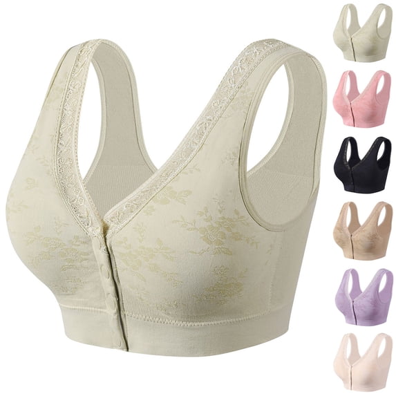 Byworldtasic Women Front Snap Closure Wireless Bra Floral Lace Wide Strap Comfort Bralette Everyday Ladies Plus Size Bra