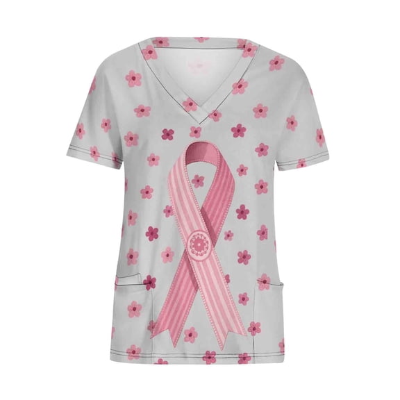 ASDFVBKG Women Scrub Tops V Neck Cute Print Loose Fit Nurse Tops Short ...