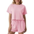 thumbnail image 1 of Byworldtasic Women's 2 Piece Lounge Sets Casual Outfits Pajamas Short Sleeve Shirts Shorts Cozy Sweatsuit Set with Pockets, 1 of 5