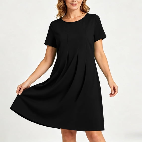 Byworldtasic Women's 2026 T Shirt Dress Summer Casual Flowy Short Sleeve Ruched Waistline Round Neck Going Out Dress