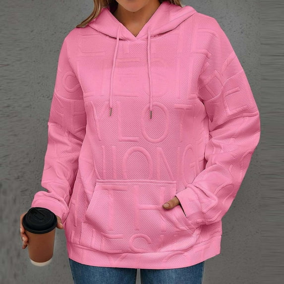 Byworldtasic Women's Basic Hooded SweatshirtsWomens New Basic Loose Fitting English Long Sleeved Hoodie Solid Color Pullover With Pockets Sports Fashionable Casual Sweatshirt