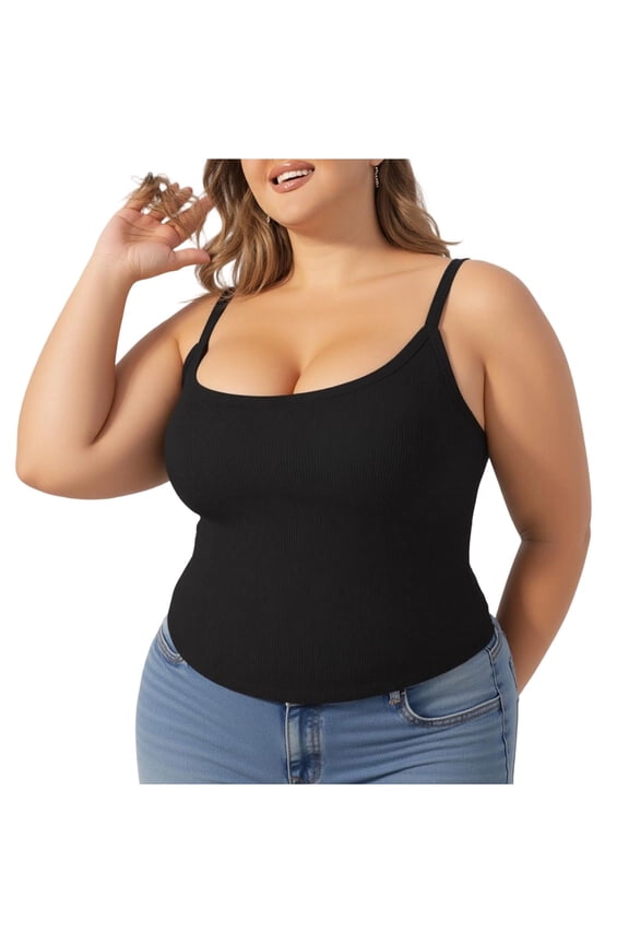 Women's Basic Plus Size Ribbing Casual Long Camisole Spaghetti Straps Cami Layering Top