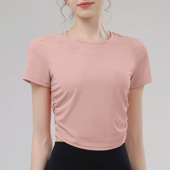 Byworldtasic Women's Basic Shirt Women's Active Soft Cotton Crewneck Short Sleeve Yoga Workout Lightweight Cropped T-Shirt