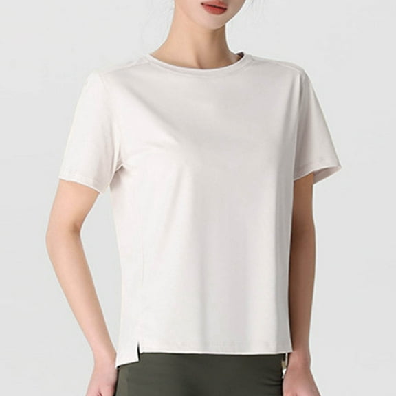 Byworldtasic Women's Basic Shirt Women's Casual Loose-Fitting T-Shirts Plain Round Neck Short-Sleeved T-Shirt Top