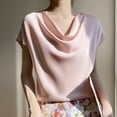 thumbnail image 1 of Byworldtasic Women's Basic Shirt Women's Silk Satin Cowl Neck Short Sleeve T-Shirt Elegant Dressy Casual Summer Blouse Shirt Solid Top, 1 of 4