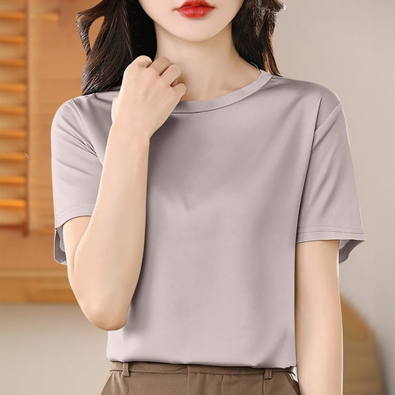 Byworldtasic Women's Basic Shirt Womens Oversized Cropped T-Shirts Scoop Neck Short Sleeve Boxy Tee Shirts Solid Color Workout Tops