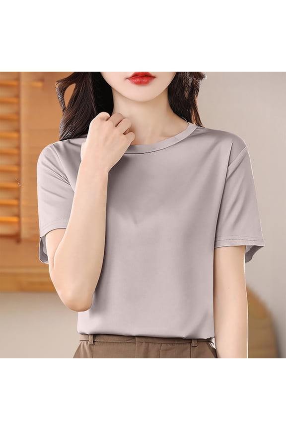 Women's Basic Shirt Womens Oversized Cropped T-Shirts Scoop Neck Short Sleeve Boxy Tee Shirts Solid Color Workout Tops