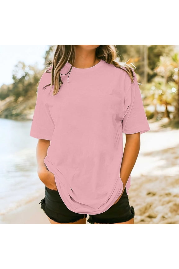 Women's Basic Shirt Womens Oversized Cropped Tee Shirts Scoop Neck Short Sleeve Boxy Tops Solid Color Workout T-Shirts