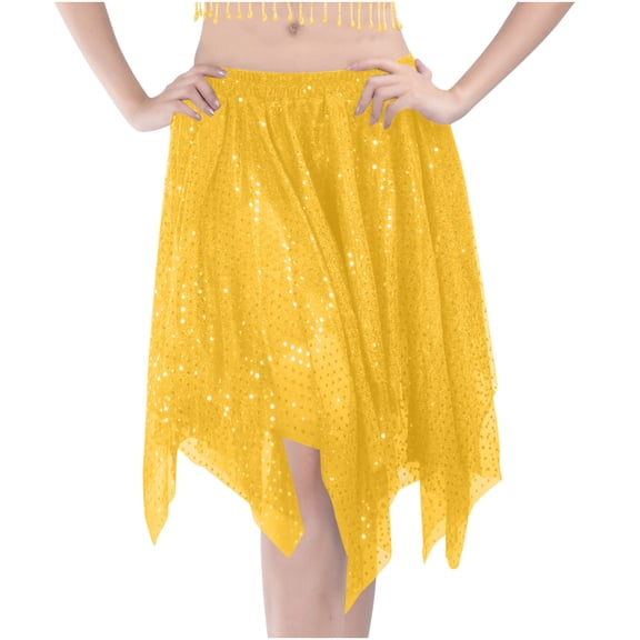 Byworldtasic Women's Belly Dance Skirts Bling Sequins Skirt Stretch Skirt Dance Practice Skirt