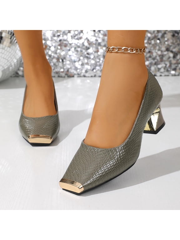 Women's Block Heel Loafers Fashion Slip On Square Toe Non Slip Low Chunky Heel Dress Office Pumps