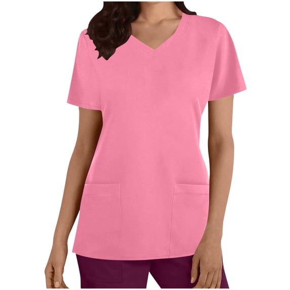 Byworldtasic Women's Breathable V-Neck Scrubs Shirt with Pockets Comfortable Stretch Healthcare Work Uniforms Blouse