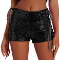 thumbnail image 1 of Byworldtasic Women's Carnival Sparkly Sequin Micro Shorts Y2k Low Rise Mini Booty Shorts, 1 of 8