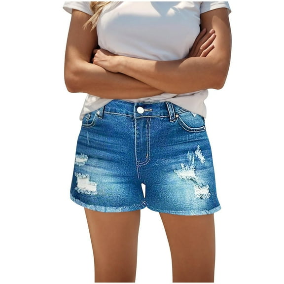 Byworldtasic Women's Casual Summer Ripped Washed Jean Distressed Stretch Denim Shorts