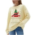 thumbnail image 1 of Byworldtasic Women's Christmas Snowflake Trucks Patterns Knitted Sweater Long Sleeve Floral Printed Pullover Tops, 1 of 6