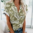 thumbnail image 1 of Byworldtasic Women's Collared Shirt Women Hawaiian Shirt Button Down Blouse Summer Beach Cool Short Sleeve V Neck Tops Green-3, 1 of 4
