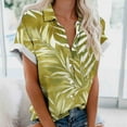 thumbnail image 1 of Byworldtasic Women's Collared Shirt Women Hawaiian Shirt Button Down Blouse Summer Beach Cool Short Sleeve V Neck Tops Green-4, 1 of 4