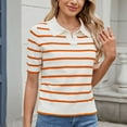 thumbnail image 1 of Byworldtasic Women's Collared Shirt Women Short Sleeve Polo Sweater V Neck Knitted Tops Casual Ribbed Shirt Loose Pullover Sweater Orange, 1 of 6